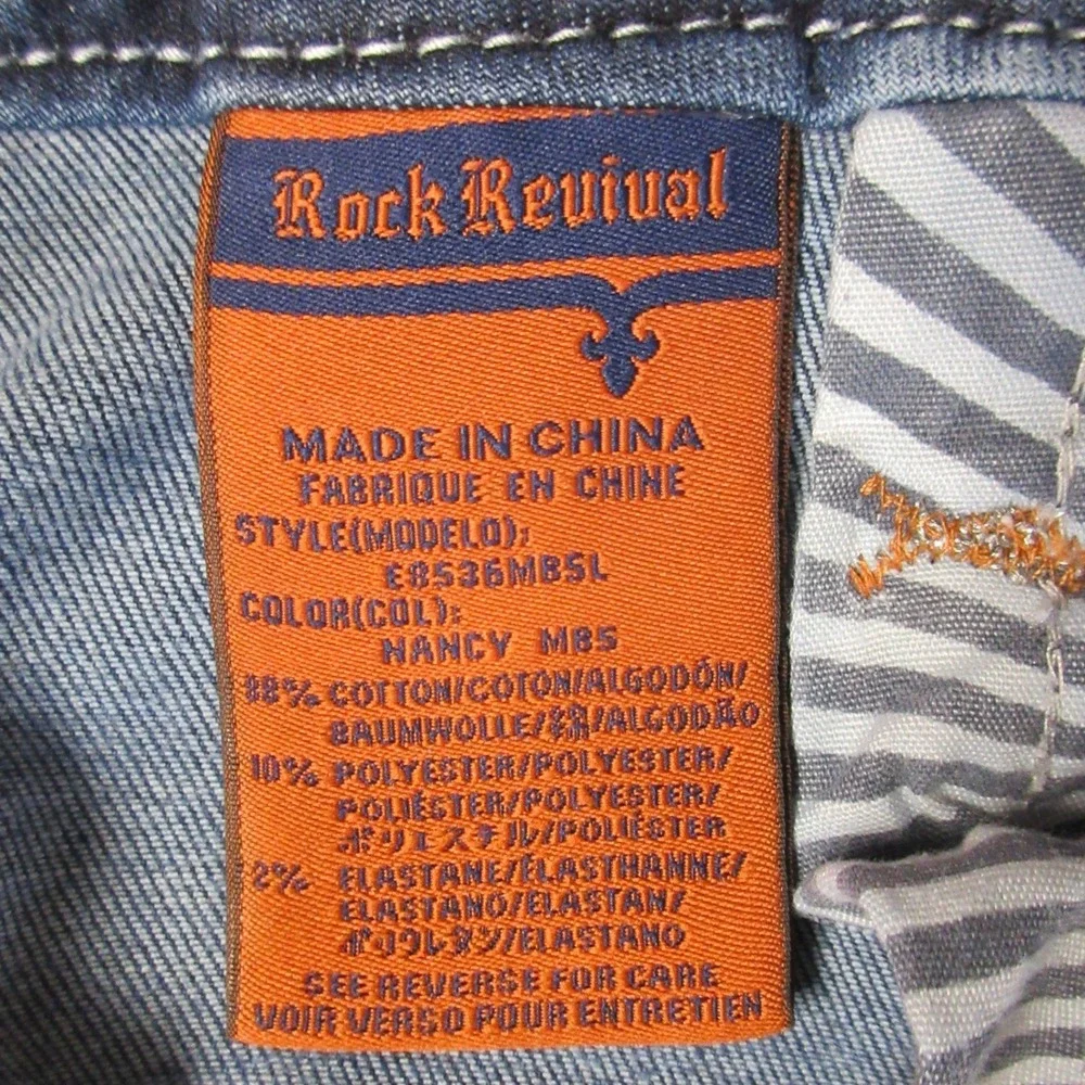 ROCK REVIVAL‎ Nancy Bootcut Jeans Womens 30 Blue Denim Fleur-de-lis Rhinestone